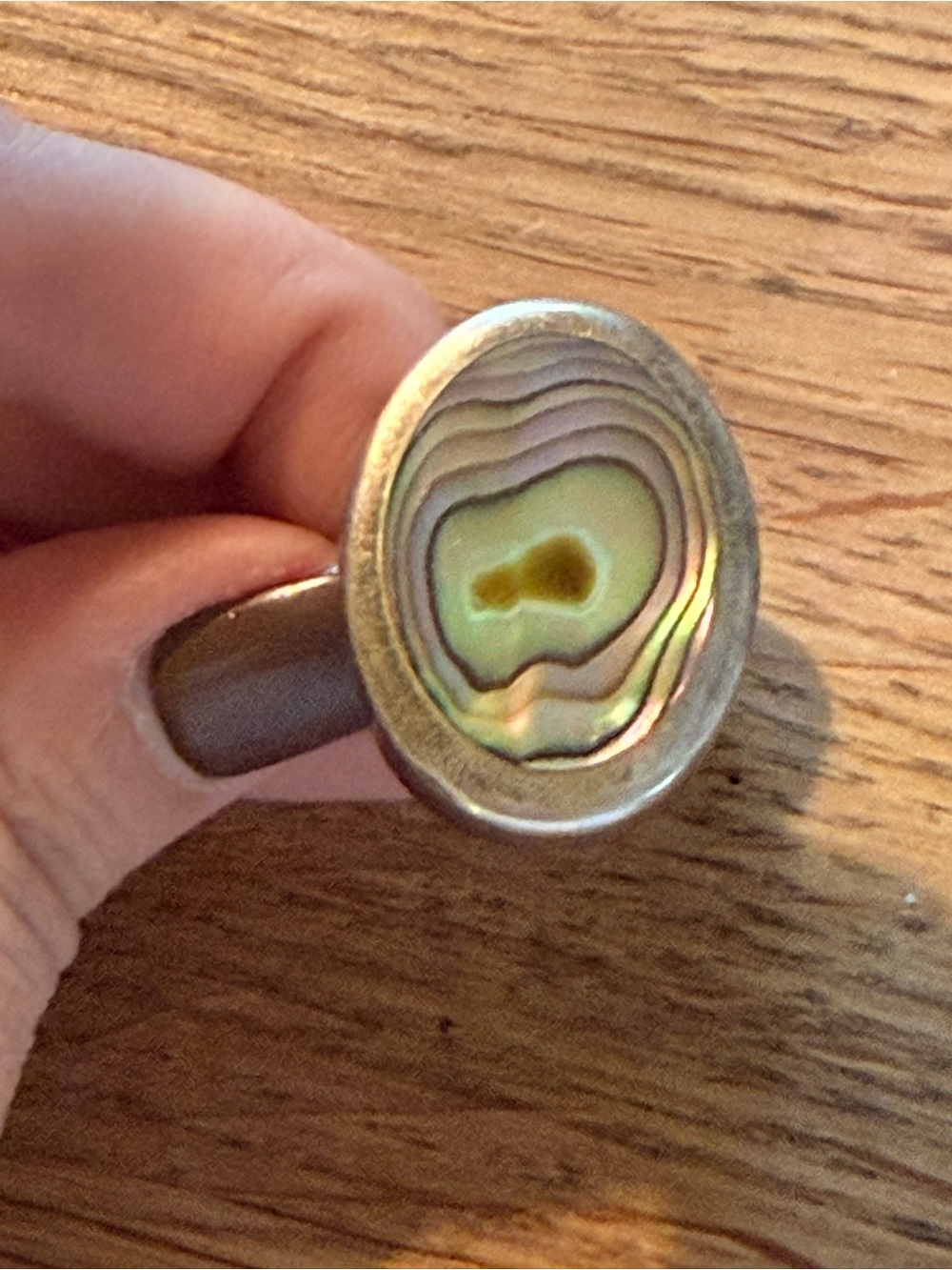 Sterling Silver Abalone Shell Oval Ring in Iridescent Green